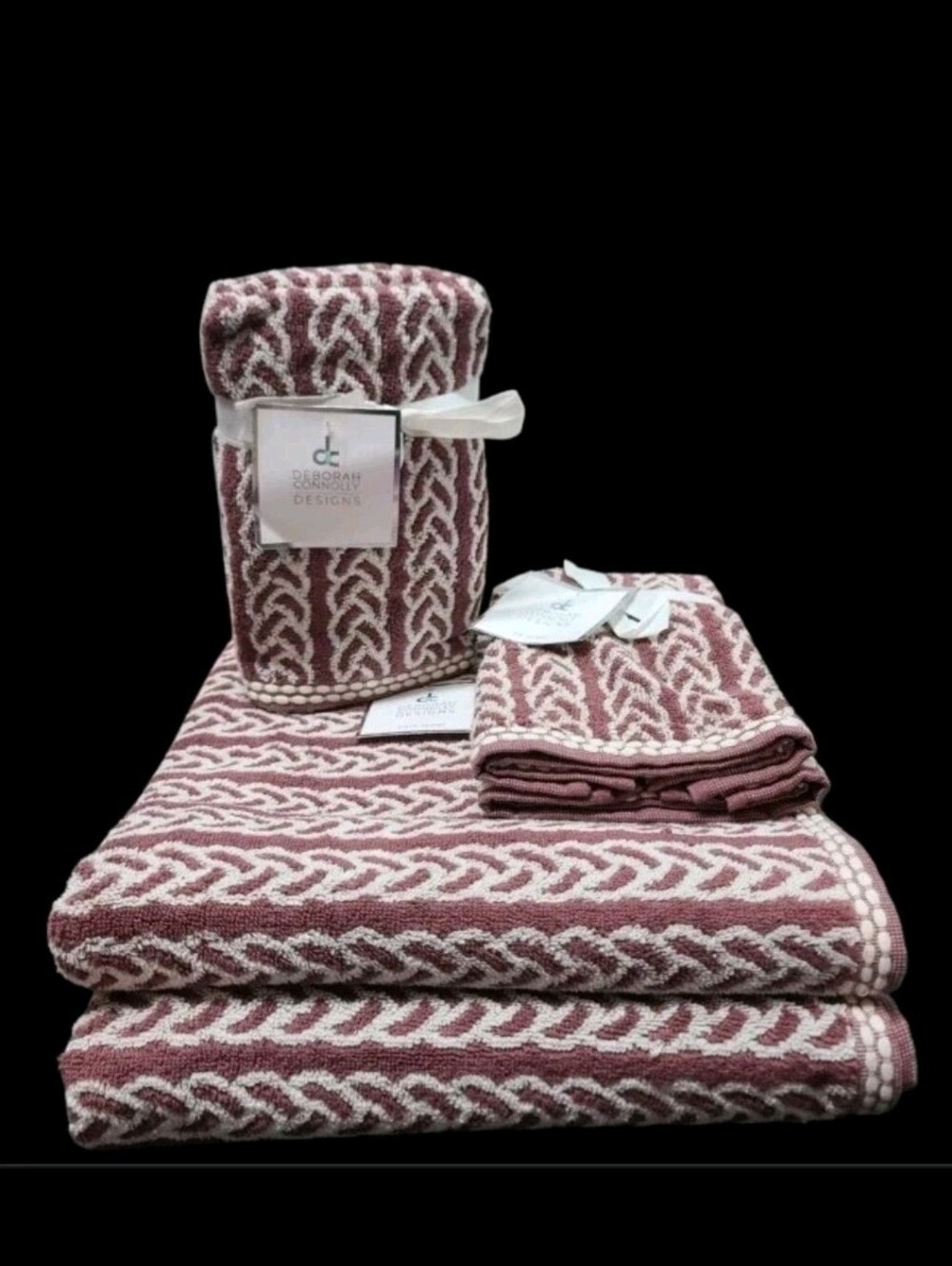 6pc Heringbone Embroidered Dot Boarder Bath Hand Tip Towel Set Deborah Connolly